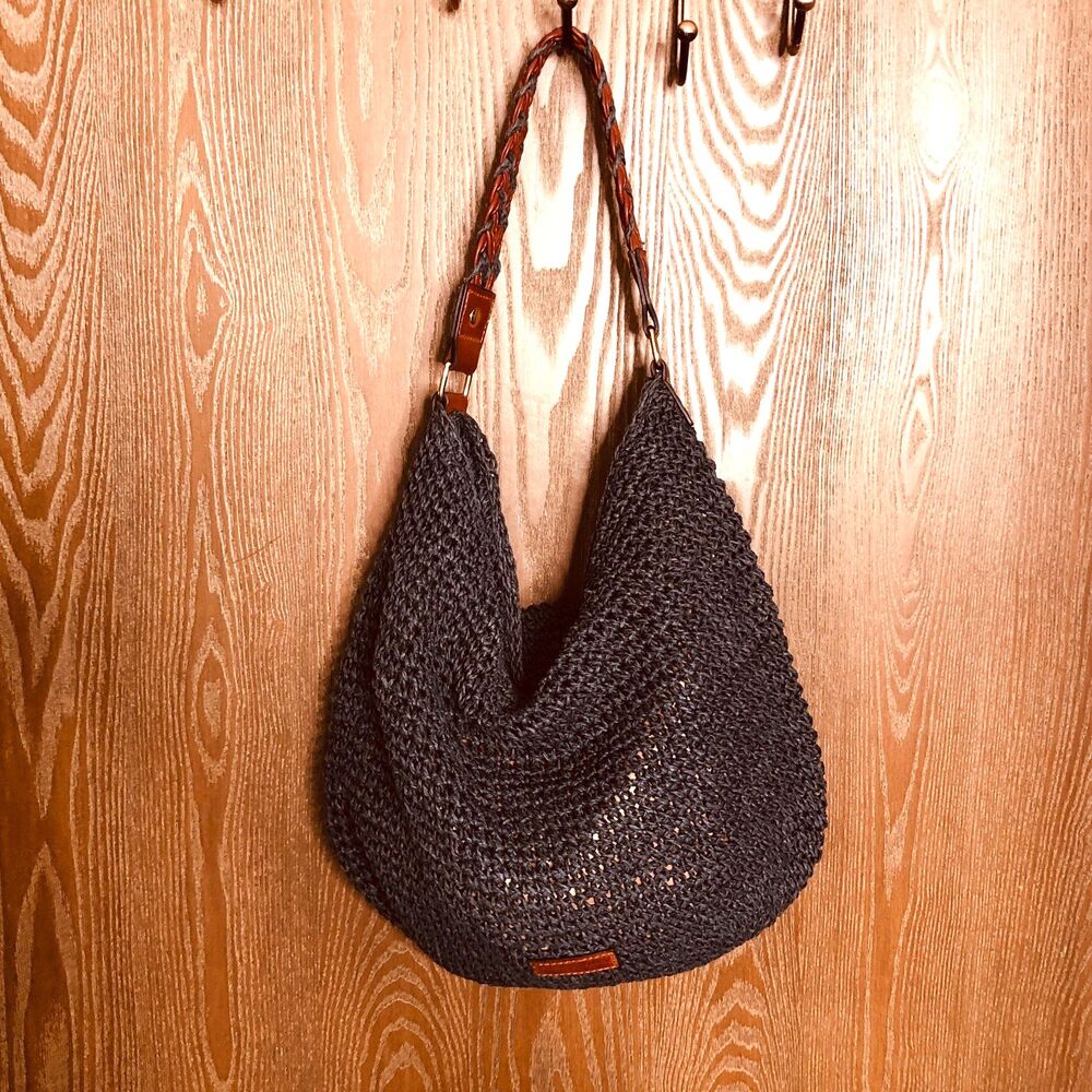 Tommy Bahama Nay Blue Crochet Bahama Mama Hobo Bag 17"